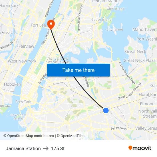 Jamaica Station to 175 St map