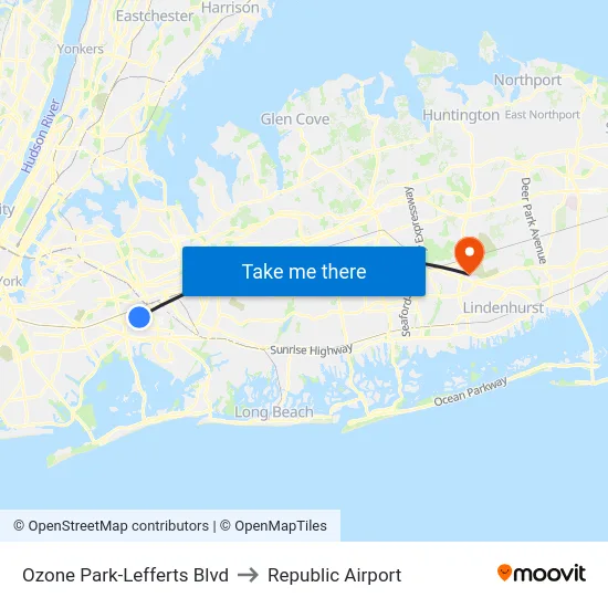 Ozone Park-Lefferts Blvd to Republic Airport map