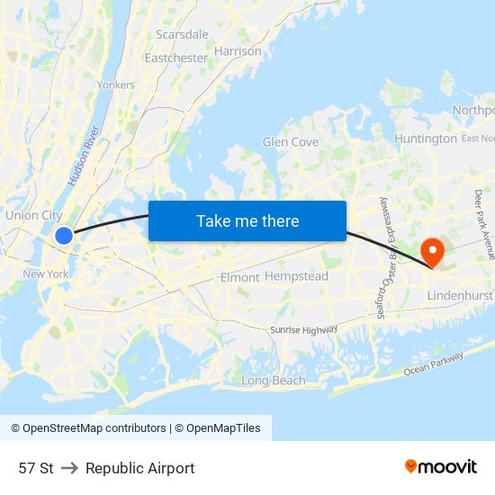57 St to Republic Airport map