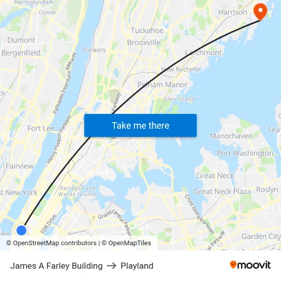 James A Farley Building to Playland map