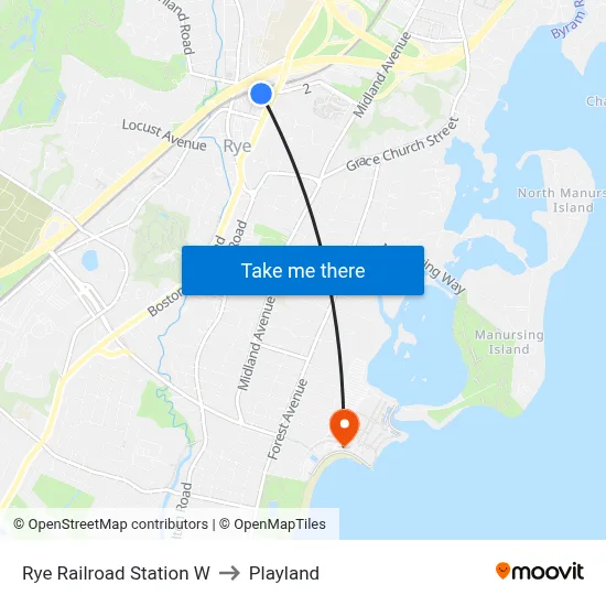 Rye Railroad Station W to Playland map