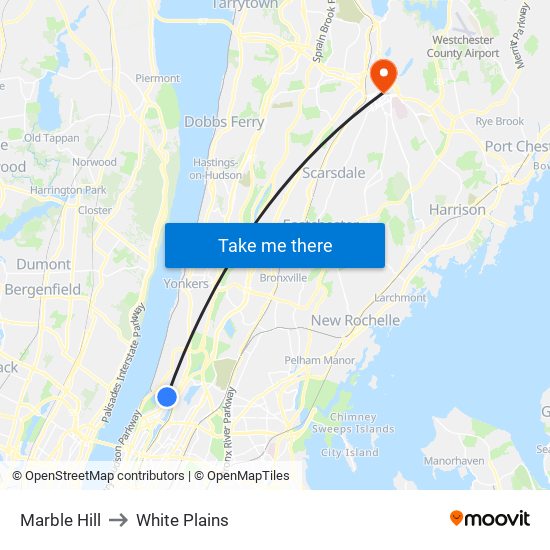 Marble Hill to White Plains map