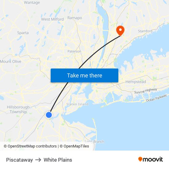 Piscataway to White Plains map