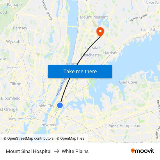 Mount Sinai Hospital to White Plains map