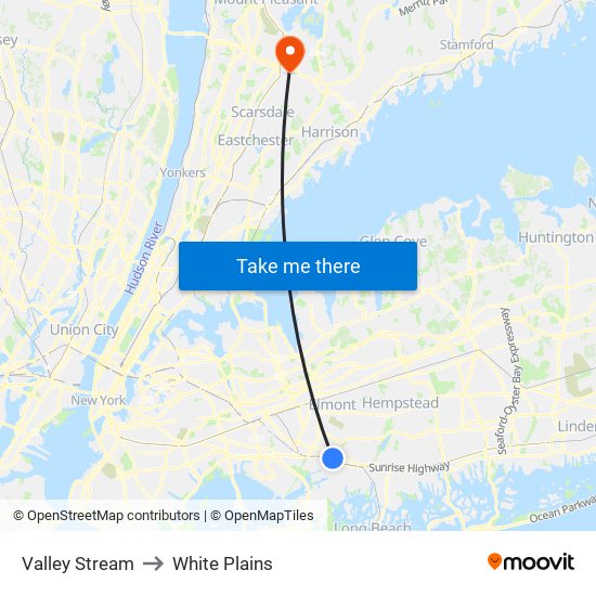 Valley Stream to White Plains map