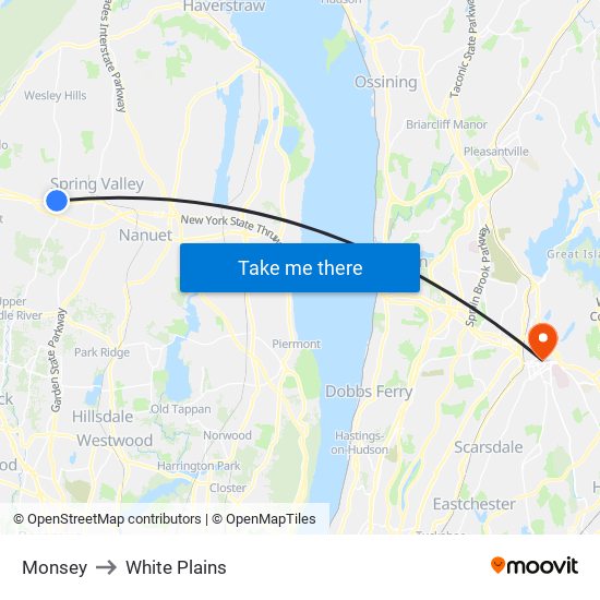 Monsey to White Plains map