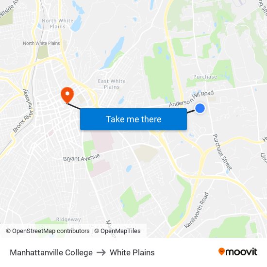 Manhattanville College to White Plains map