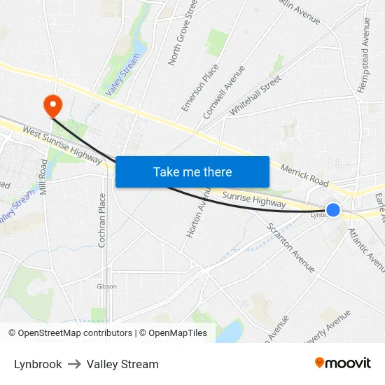 Lynbrook to Valley Stream map