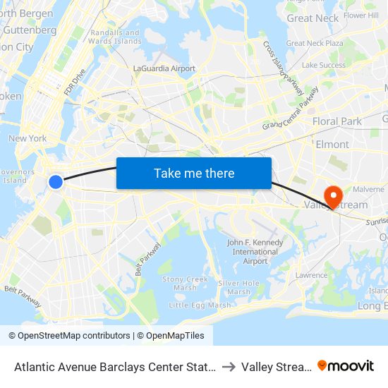 Atlantic Avenue Barclays Center Station to Valley Stream map