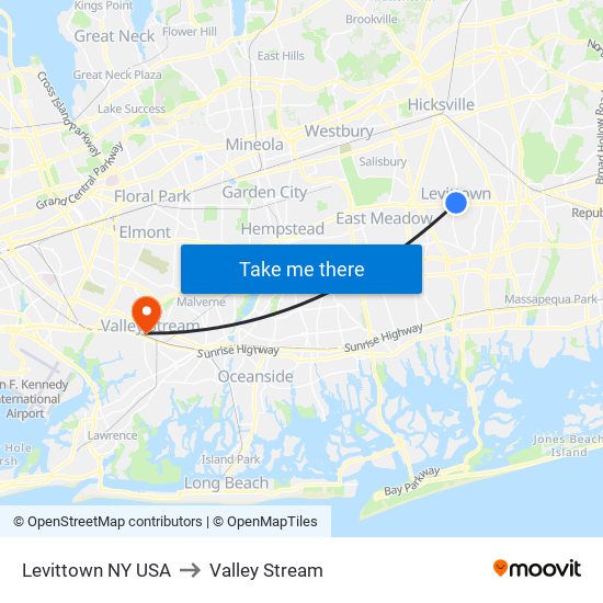 Levittown NY USA to Valley Stream map