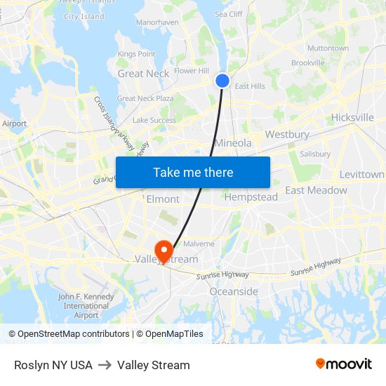 Roslyn NY USA to Valley Stream map