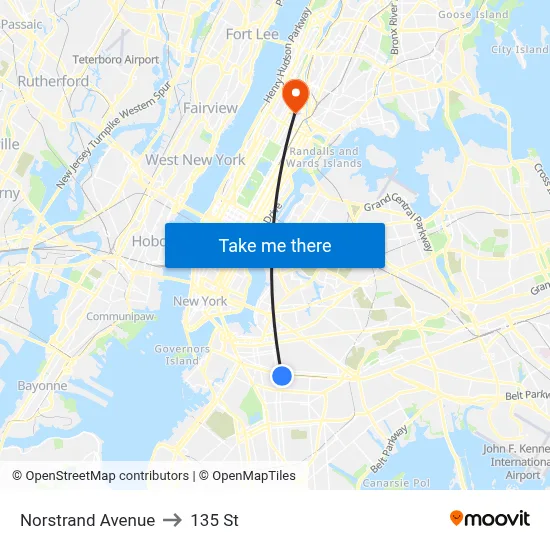 Norstrand Avenue to 135 St map