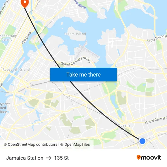 Jamaica Station to 135 St map