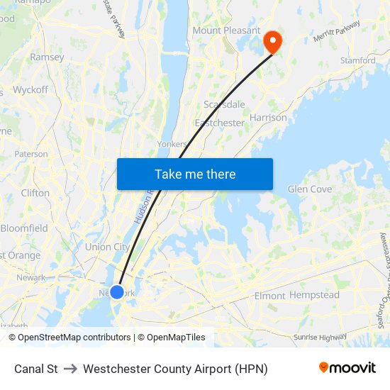 Canal St to Westchester County Airport (HPN) map