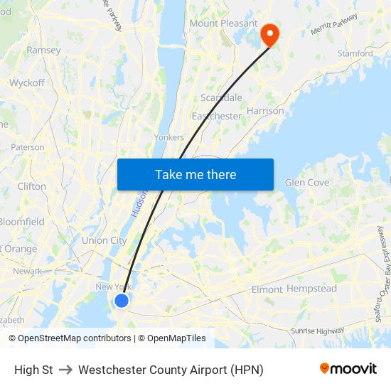 High St to Westchester County Airport (HPN) map