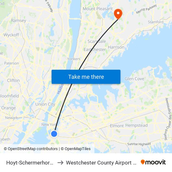Hoyt-Schermerhorn Sts to Westchester County Airport (HPN) map