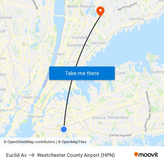 Euclid Av to Westchester County Airport (HPN) map