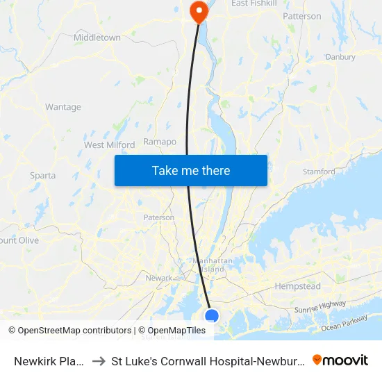 Newkirk Plaza to St Luke's Cornwall Hospital-Newburgh map