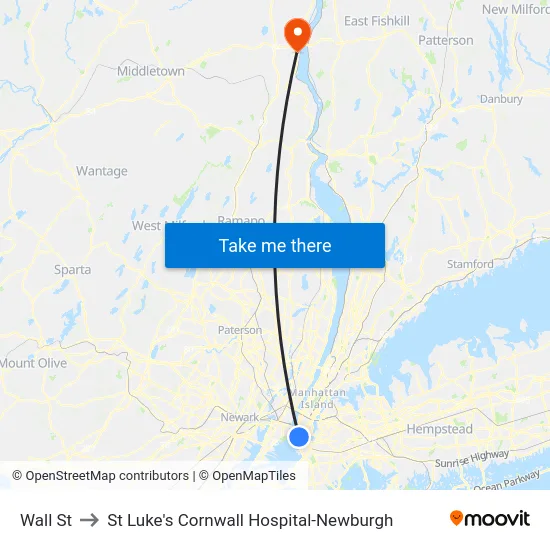 Wall St to St Luke's Cornwall Hospital-Newburgh map