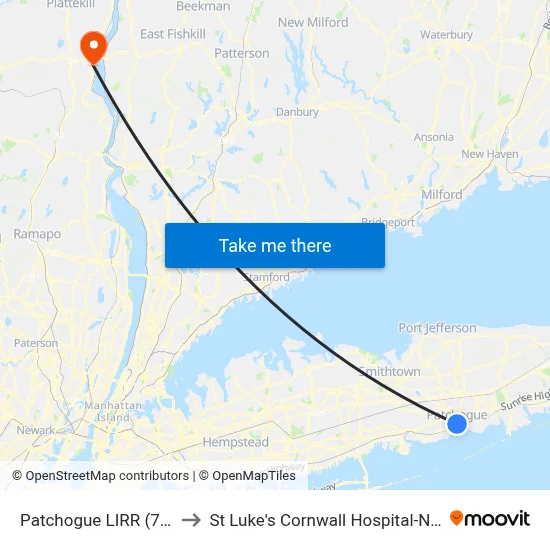Patchogue LIRR (77, 77y) to St Luke's Cornwall Hospital-Newburgh map