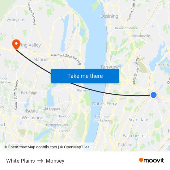 White Plains to Monsey map