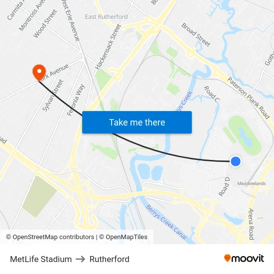 MetLife Stadium to Rutherford map