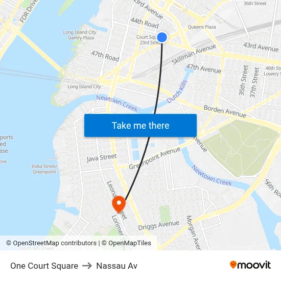 One Court Square to Nassau Av map