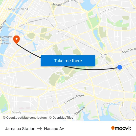 Jamaica Station to Nassau Av map