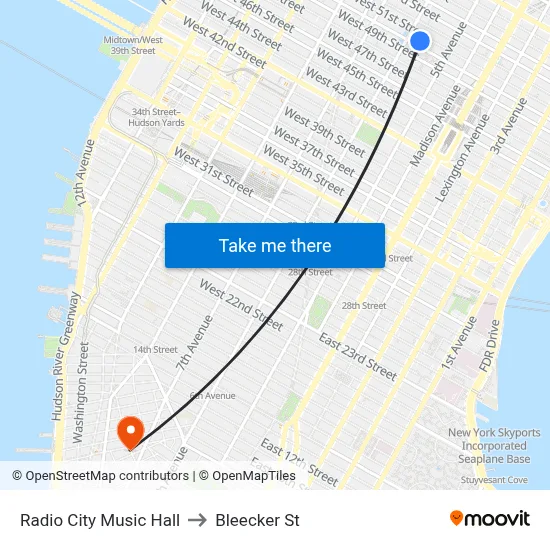 Radio City Music Hall to Bleecker St map