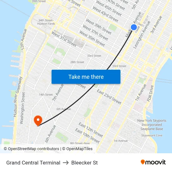 Grand Central Terminal to Bleecker St map