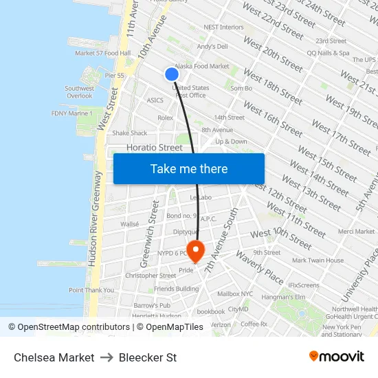 Chelsea Market to Bleecker St map