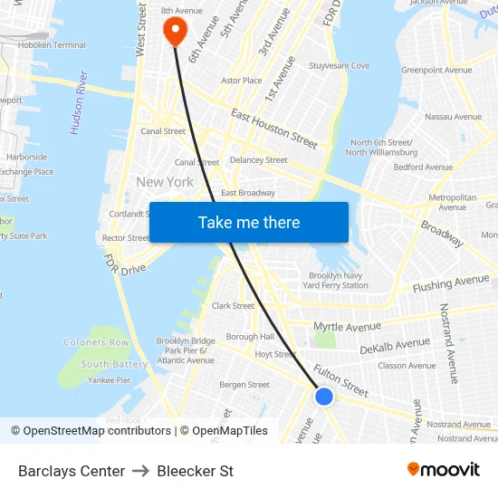 Barclays Center to Bleecker St map