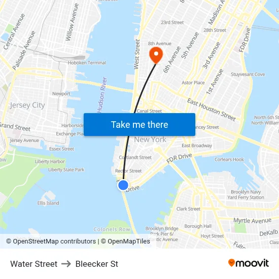 Water Street to Bleecker St map