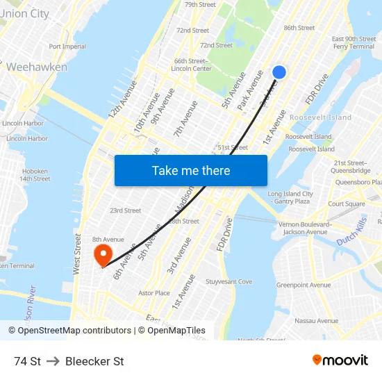 74 St to Bleecker St map