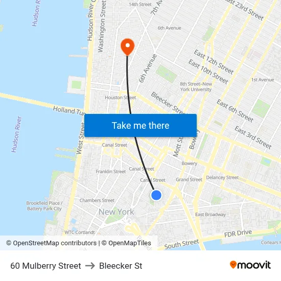 60 Mulberry Street to Bleecker St map