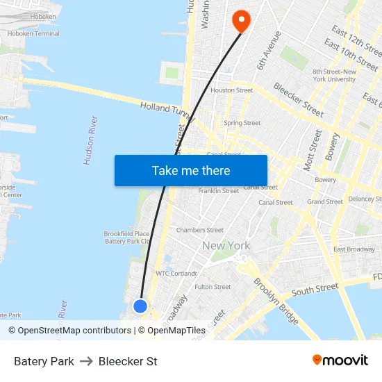 Batery Park to Bleecker St map