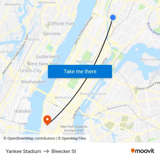 Yankee Stadium to Bleecker St map