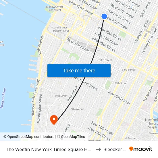 The Westin New York Times Square Hotel to Bleecker St map