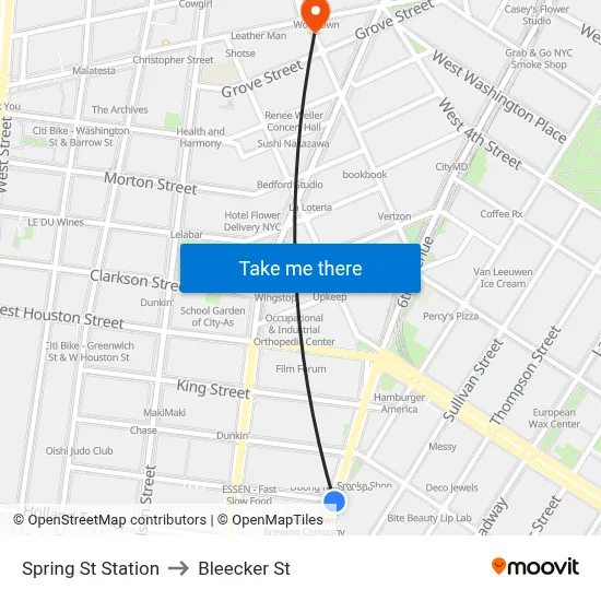 Spring St Station to Bleecker St map