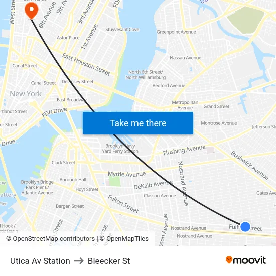 Utica Av Station to Bleecker St map