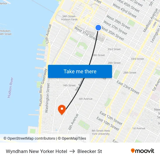 Wyndham New Yorker Hotel to Bleecker St map