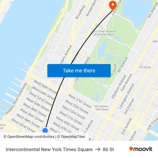 Intercontinental New York Times Square to 86 St map