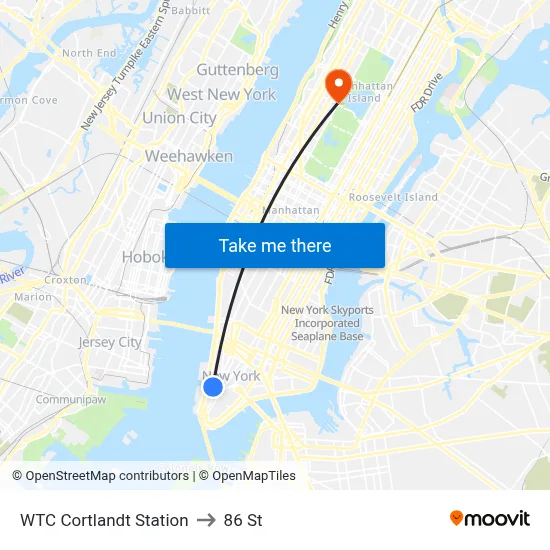 WTC Cortlandt Station to 86 St map