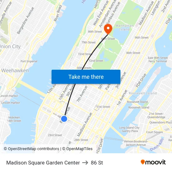 Madison Square Garden Center to 86 St map