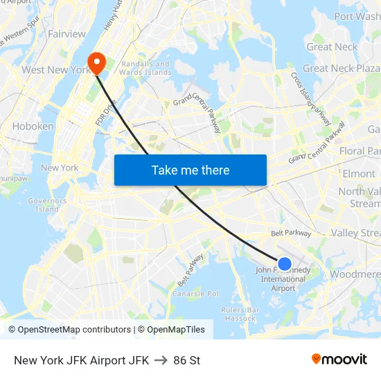 New York JFK Airport JFK to 86 St map