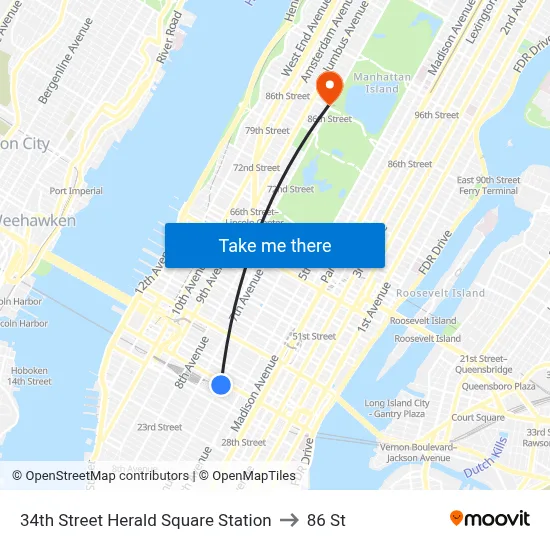 34th Street Herald Square Station to 86 St map