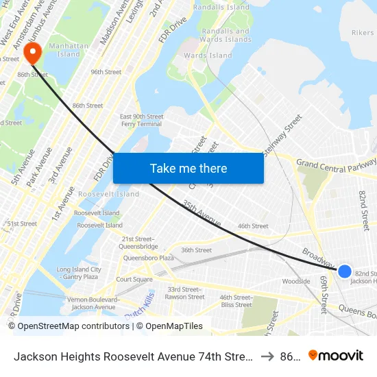 Jackson Heights Roosevelt Avenue 74th Street Station to 86 St map