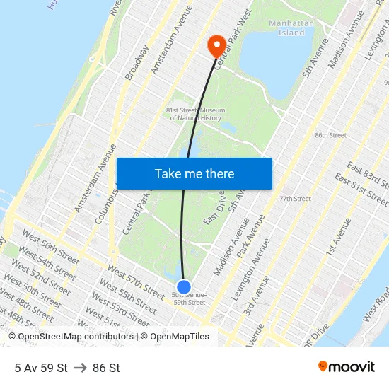 5 Av 59 St to 86 St map