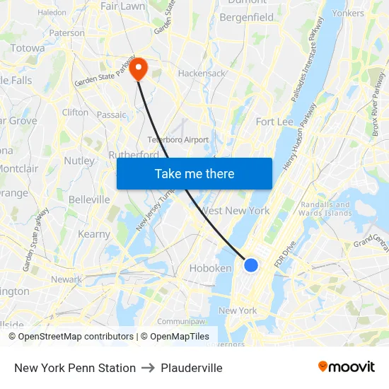 New York Penn Station to Plauderville map