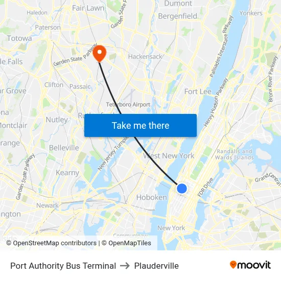 Port Authority Bus Terminal to Plauderville map